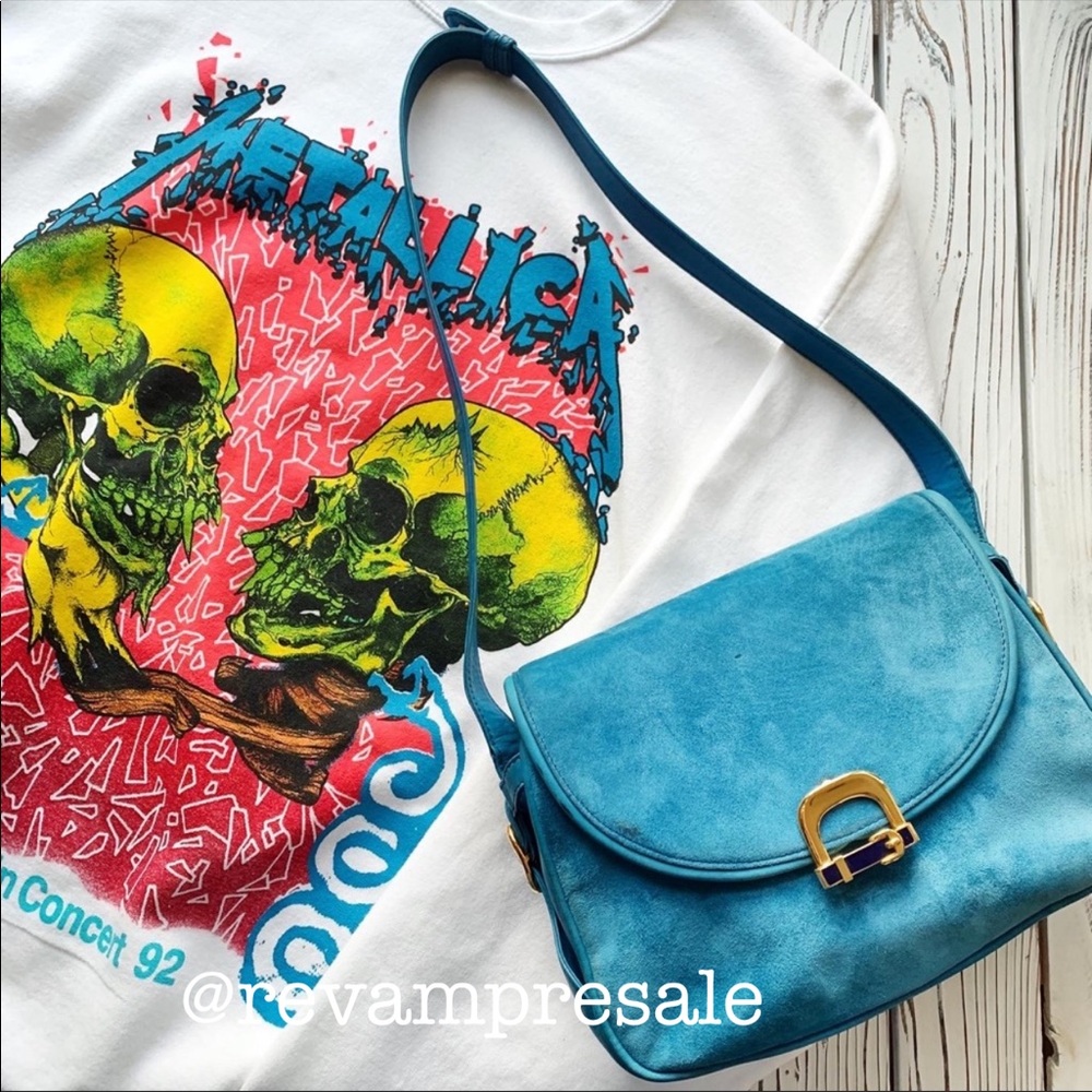 VINTAGE GUCCI RARE 60's PEACOCK BLUE SUEDE BAG